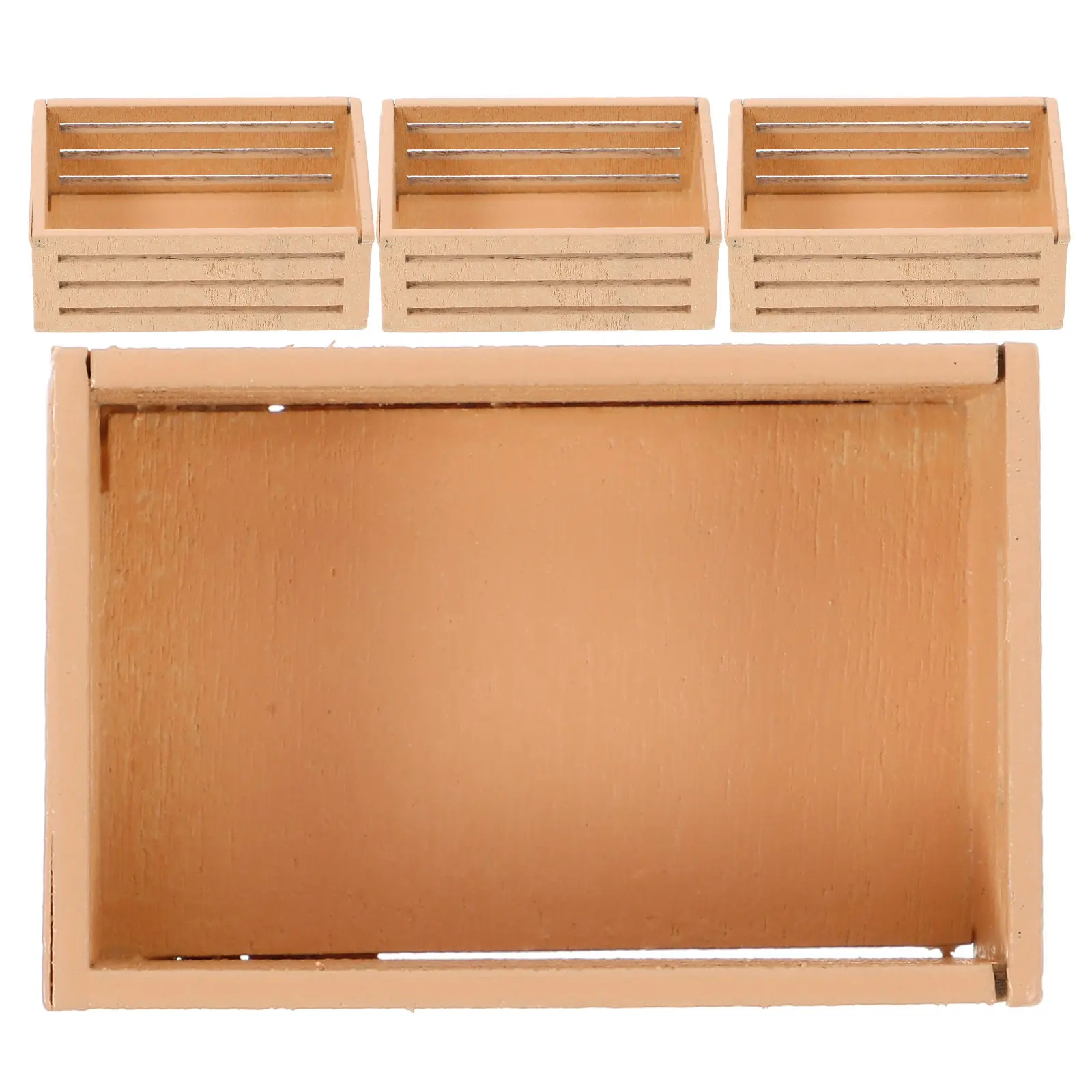 

4Pcs Small Wood Crate Mini Dollhouse Baskets Pine Wood Miniature Storage Box for Dollhouse Landscape Ornament Mini Picnic Basket