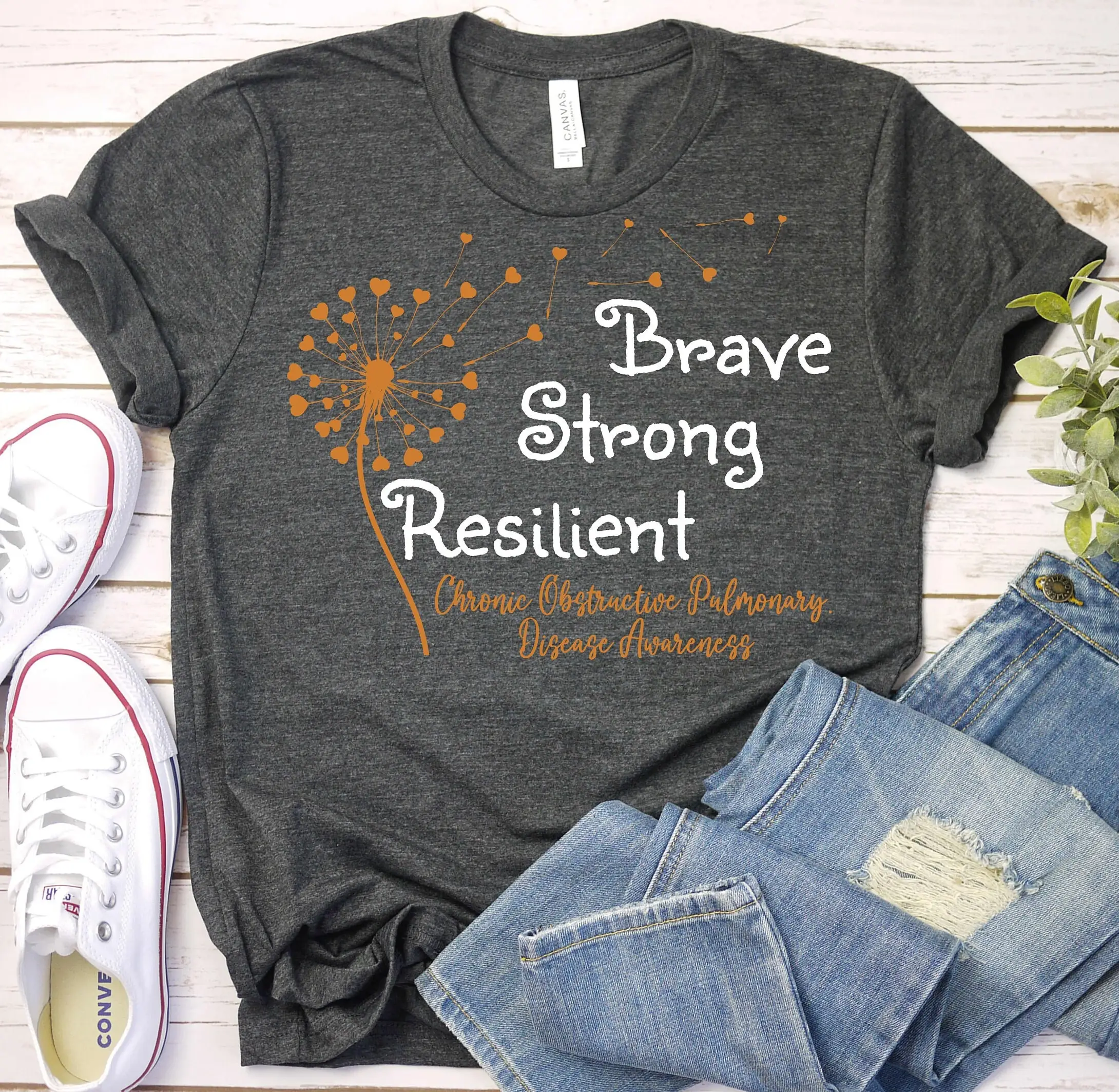 Copd Awareness T Shirt Orange Ribbon Chronic Obstructive Pulmonary Disease Survivor Lung Fighters Tee