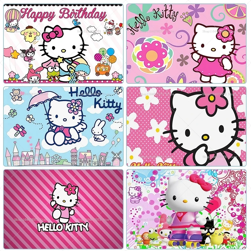 Fondo de fotografía para fiesta de cumpleaños con tema rosa de Hello Kitty, pancarta adecuada para niños y niñas, accesorios para fotomatón de fiesta