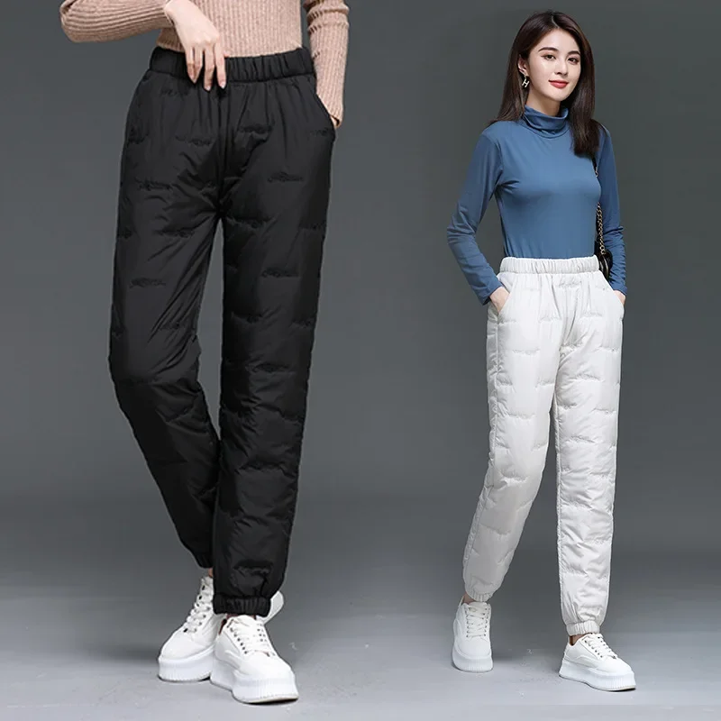 

New Women's Winter Warmth Thickened Down Cotton Pants Filled Quilted Elastic Waist Casual Loose High X393