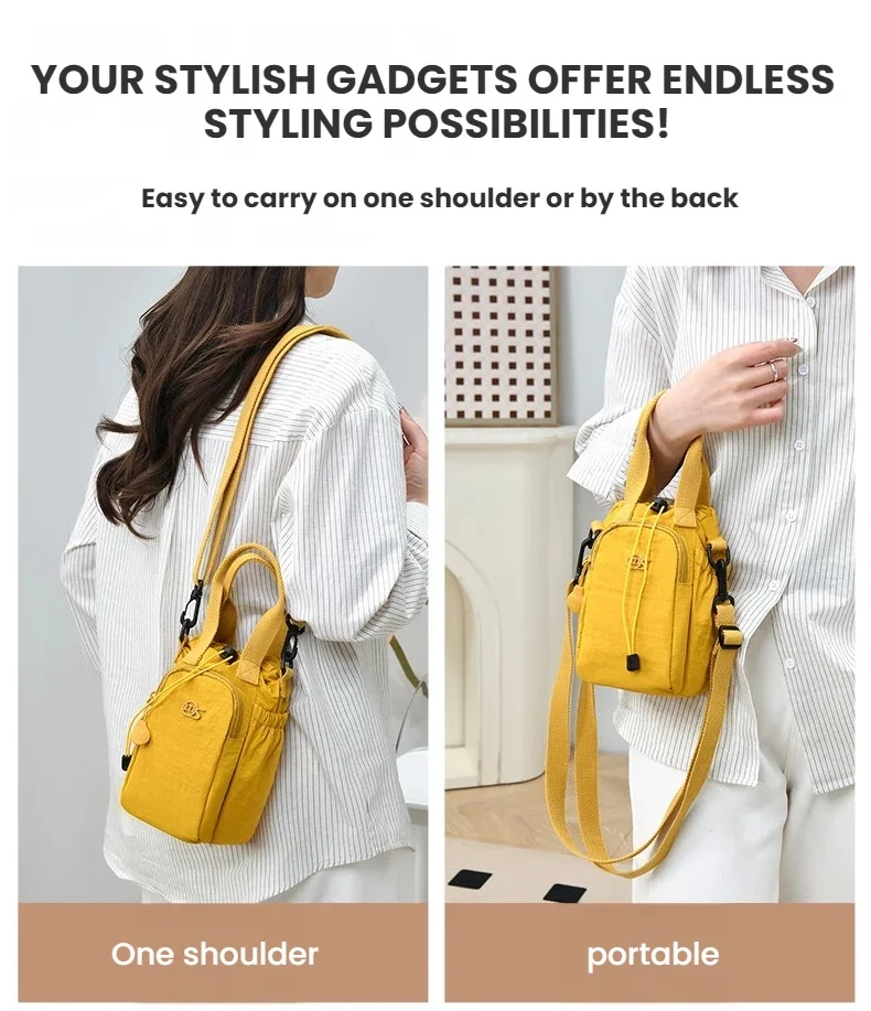 Tragbare Wasserflaschentasche mit Kordelzug, Kleine Handtasche mit Handyfach und Verstellbarem Schultergurt für Reisen und Spaziergänge – Detail 9