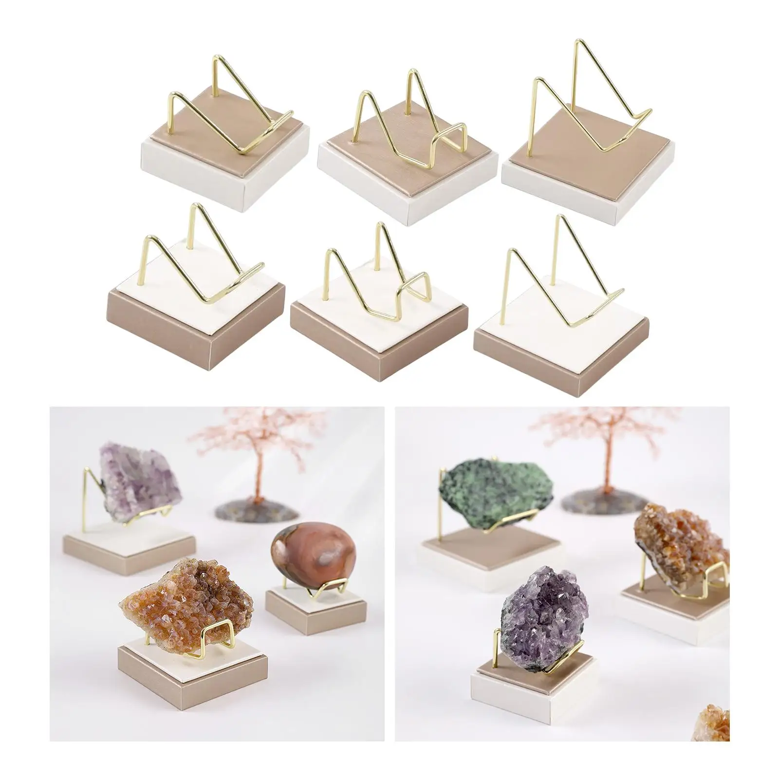 Mineral Display Stand Pedestal for Crystals Ore Crafts Balls with Metal Bracket PU Leather Holder Desktop Showcase Rack