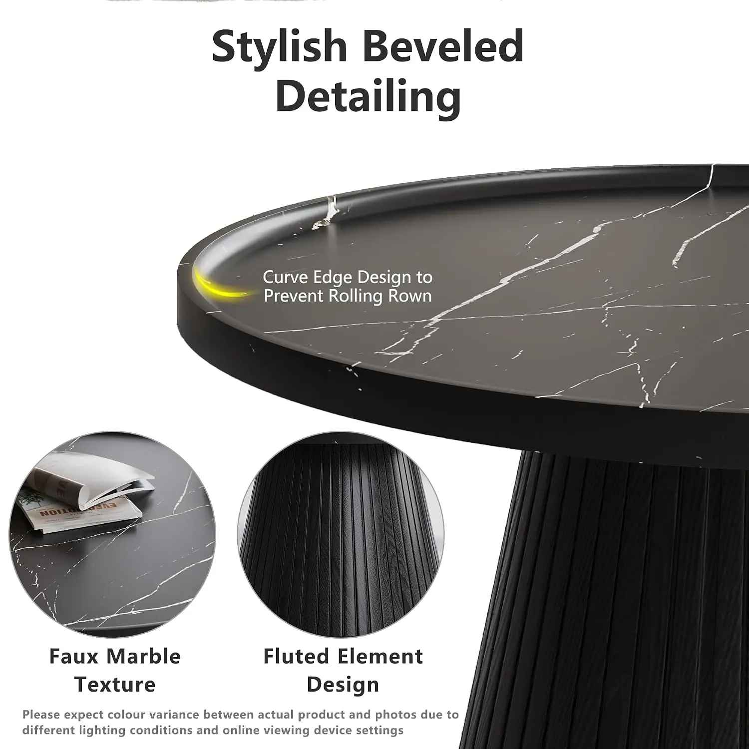 Nesting Coffee Table Set of 2 Marble Veneer Black Living Room Furniture, Customized