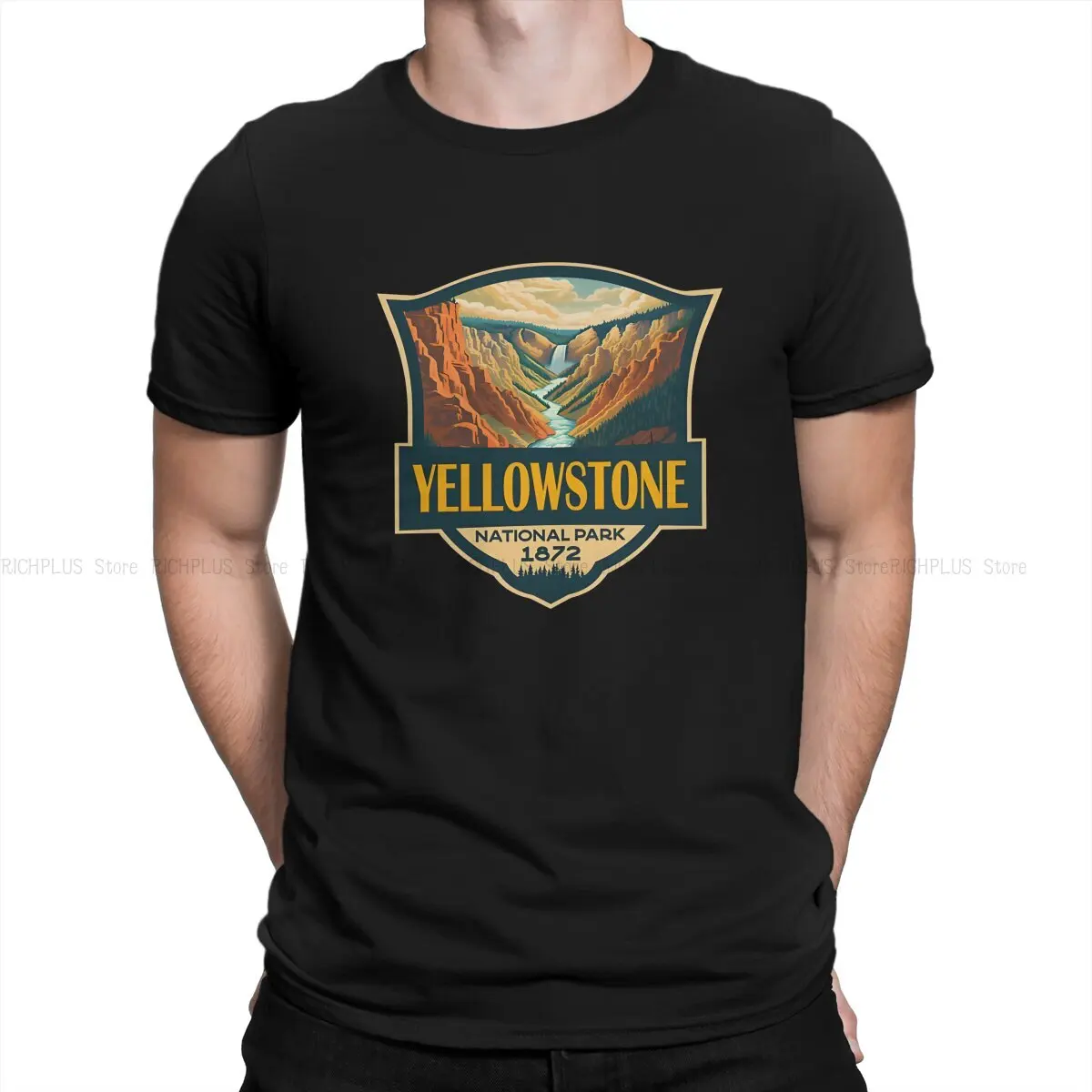 Yellowstone National Park TShirt Grand Canyon Travel  Badge Elegant Polyester T Shirt Leisure Men Clothes Printing Big Sale