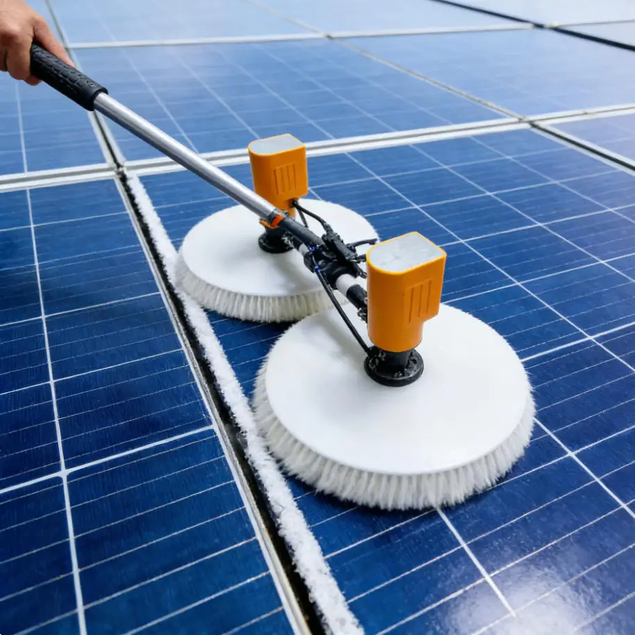 Double Headed Electric Solar Panel Brush with Nylon Bristles for High-Efficiency Dry and Water Cleaning up to 5000 Sqm Day
