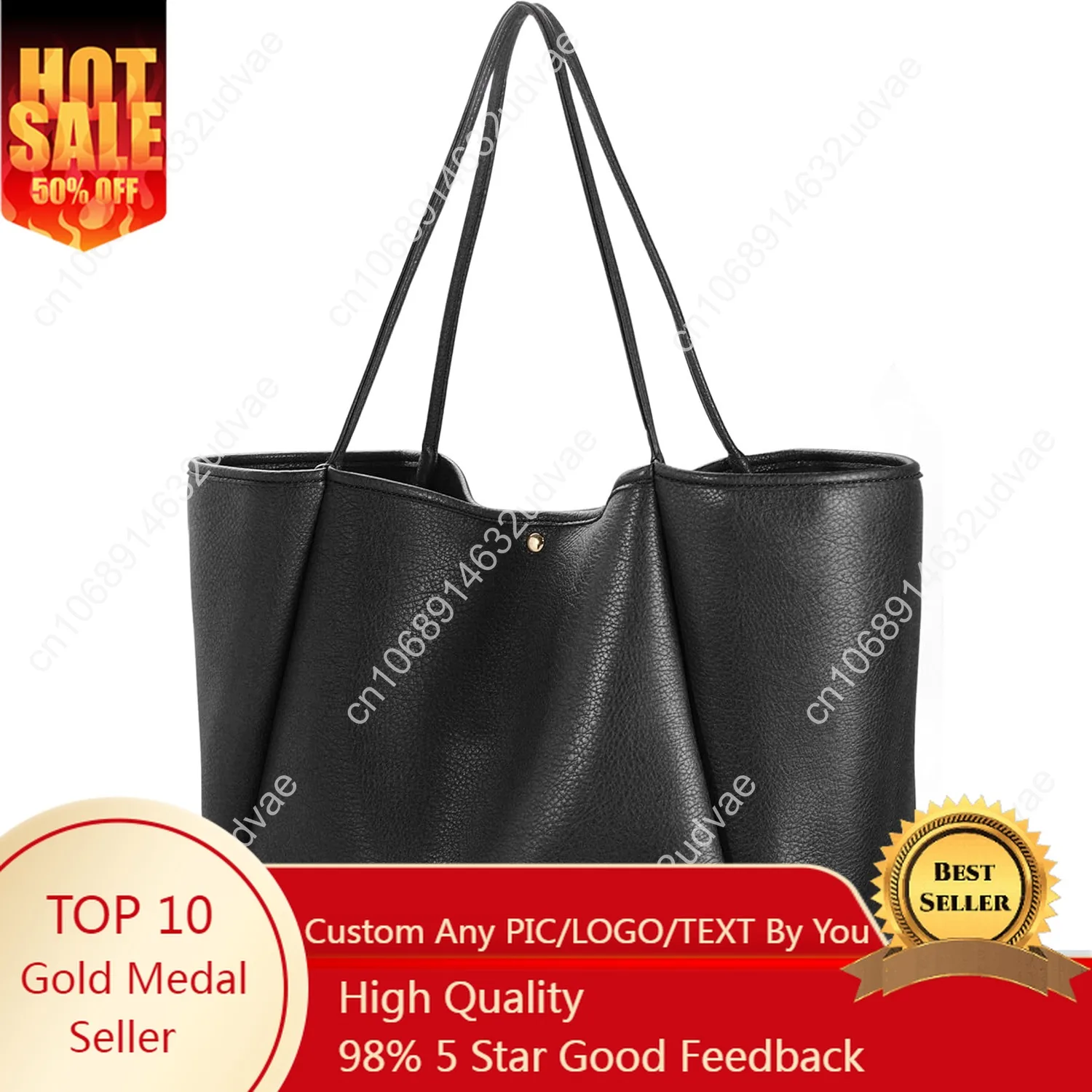

HOXIS Oversize Pu Leather Tote Women Weekender Bag Shopper Handbag Travel Purse