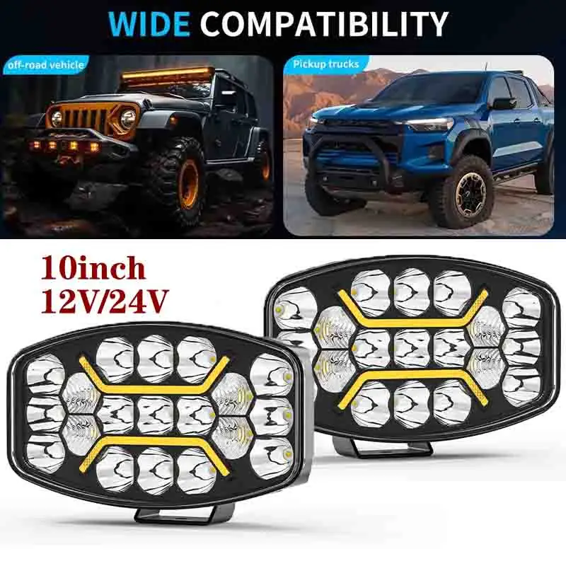 10 inch 24V Led Fog/Driving Lights Spotlight Truck Led Spot Light Headlamp Led 4x4 White Amber Trailer Luces Para Camiones