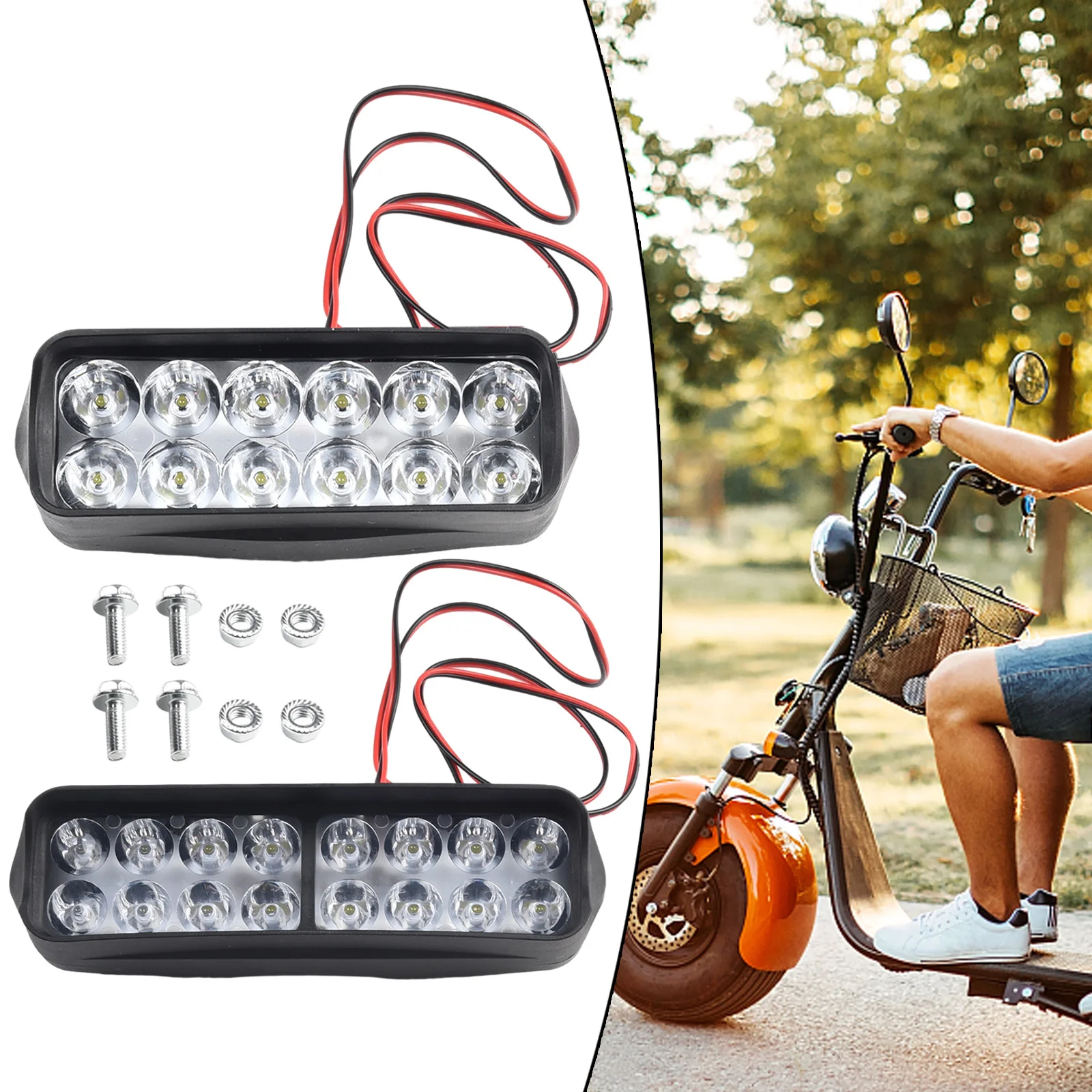 

1pc 12V-80V E-bike Front Light Motorcycle Electric Bike LED Headlight Super Bright Tricycle Lamp 8/12/16 Led Bicycle Accessories