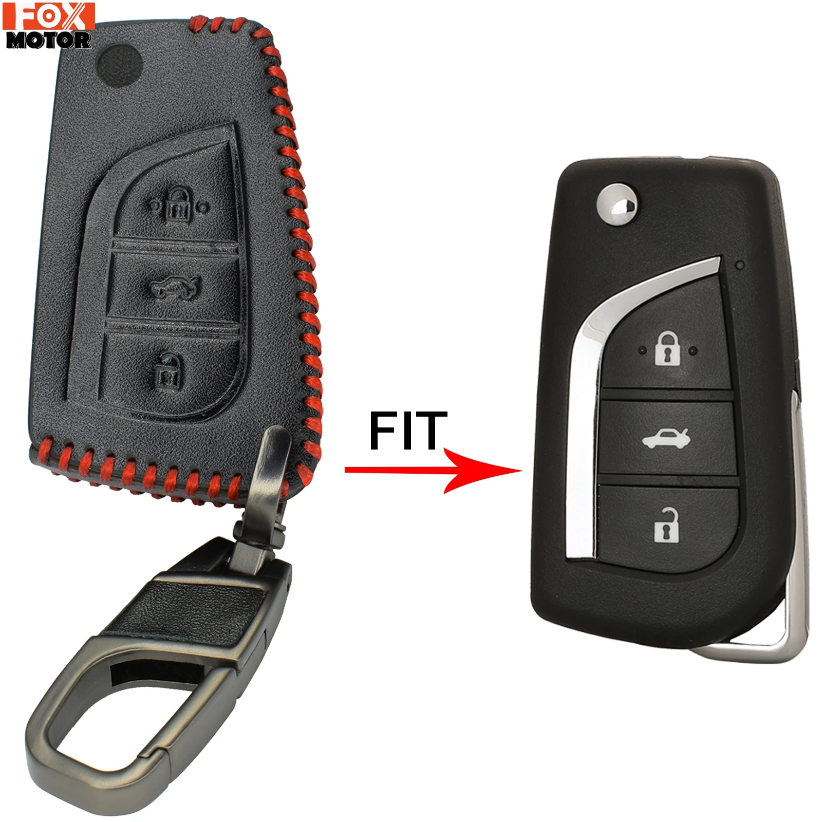 Leather 3 buttons Car key Cover Case Fob Holder for Toyota Yaris Avensis Corolla Carina Rav4 Levin Camry Reiz Highlander C-HR