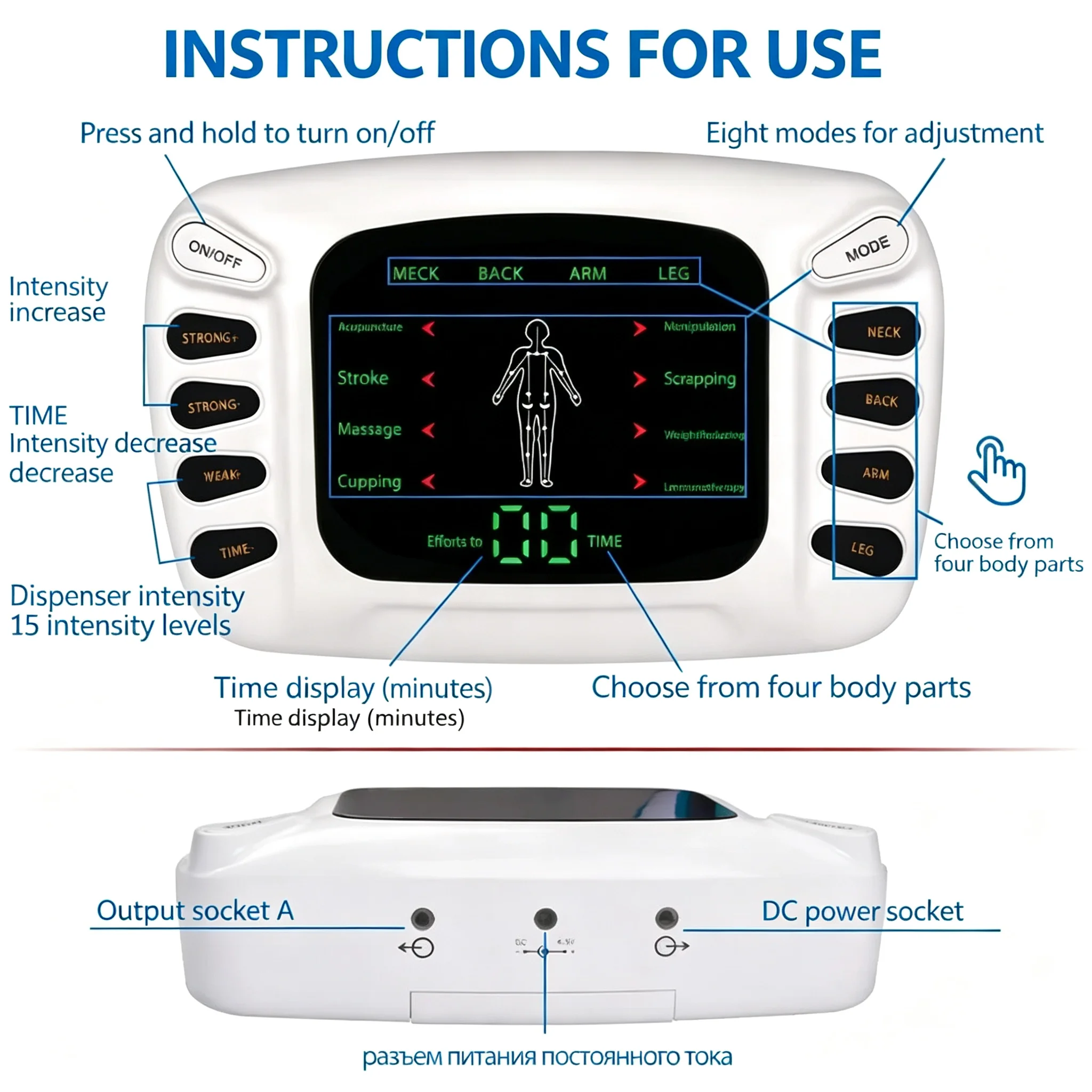 8-mode electrical stimulator, muscle body soothing care, body massager, dual-channel professional pain treatment machine