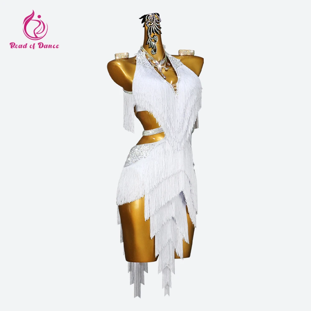 Vestido de dança latina feminino terno de competição elegante feminino franja traje meninas dancewear saia roupas esportivas festa midi personalizado