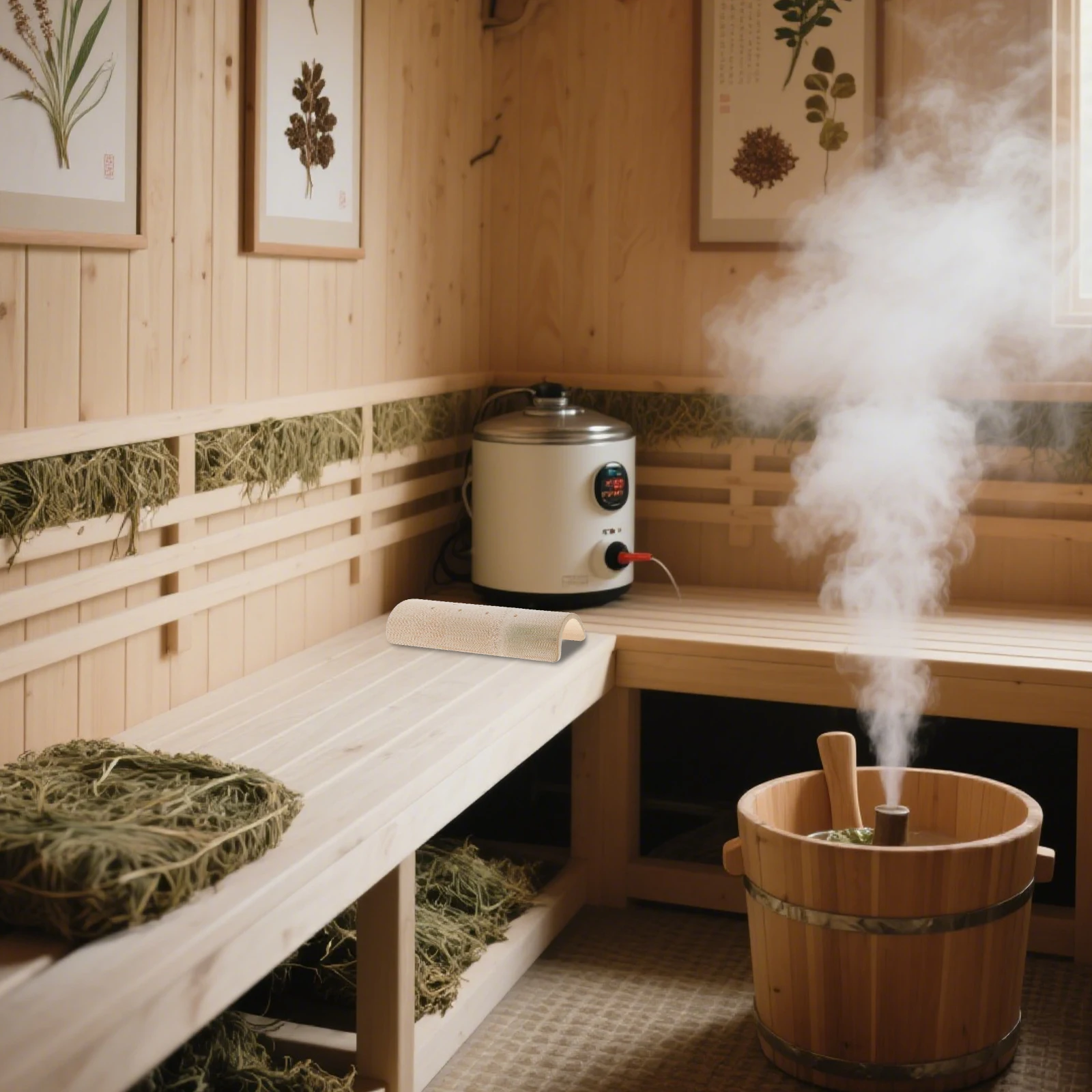 

2 Pcs Bamboo Sauna Neck Pillow Half Round Waist Japanese Hard Cushion Semicircle Hollow Lumbar Support