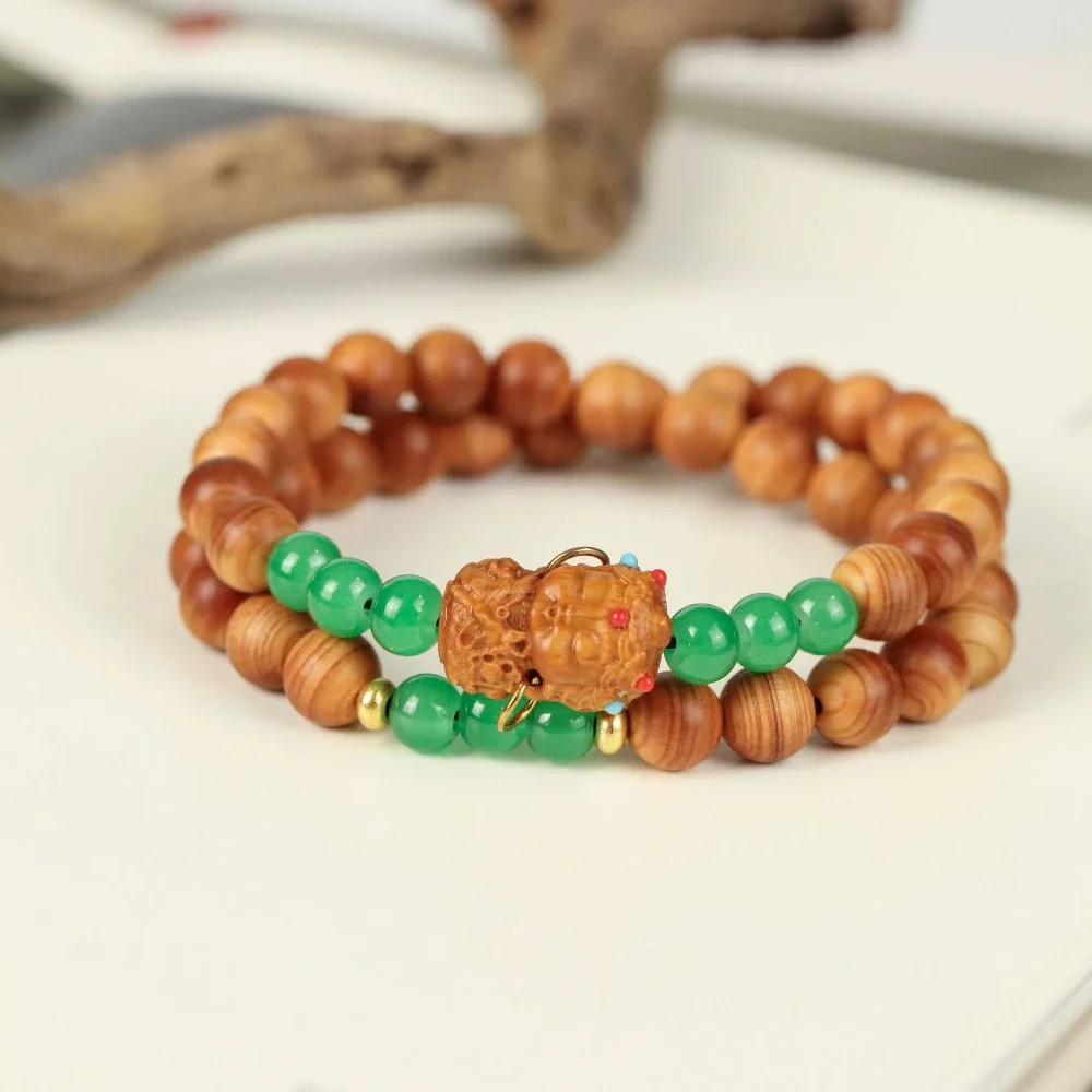 

Retro Men's and Women's Wooden Bracelets, Natural Cypress Double-circle Buddha Beads, Ethnic Style Auspicious Jewelry