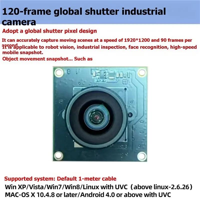 B27B USB Camera Module 2MP AR0234 Global Shutter Industrial 120° Distortion-Free Lens 1920X1080p/90 FPS