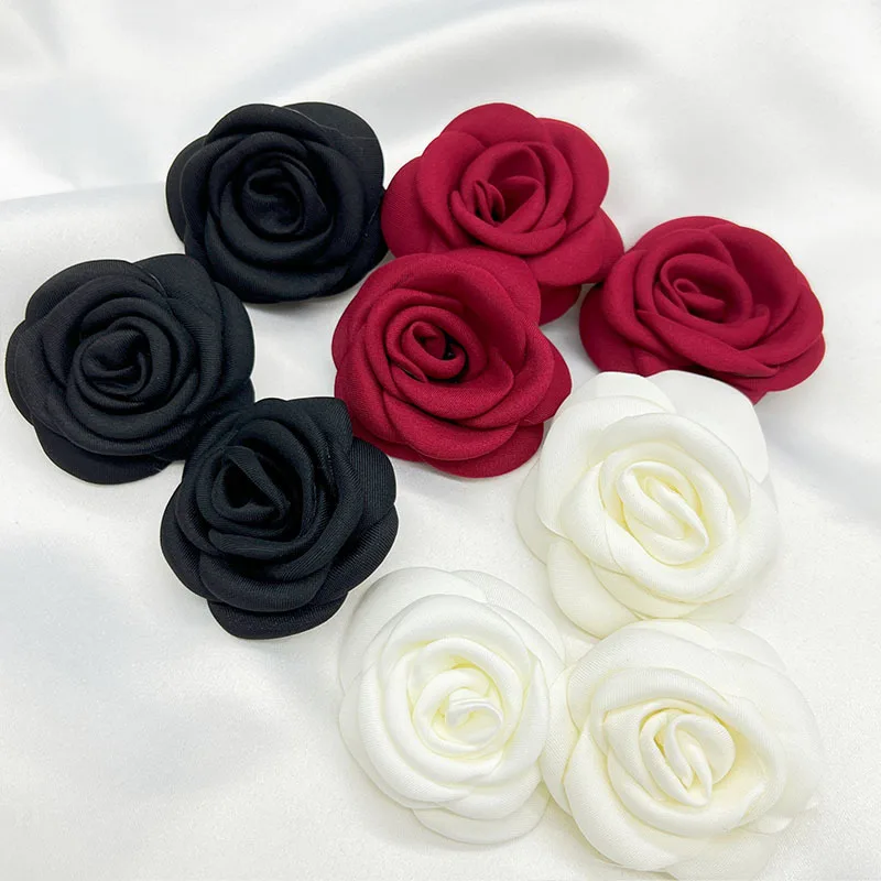 10Pcs 6CM Handmade Burnt Edge Fabric Rose Flower DIY Hair Clip Jewelry Accessories Wedding Brooch Flower