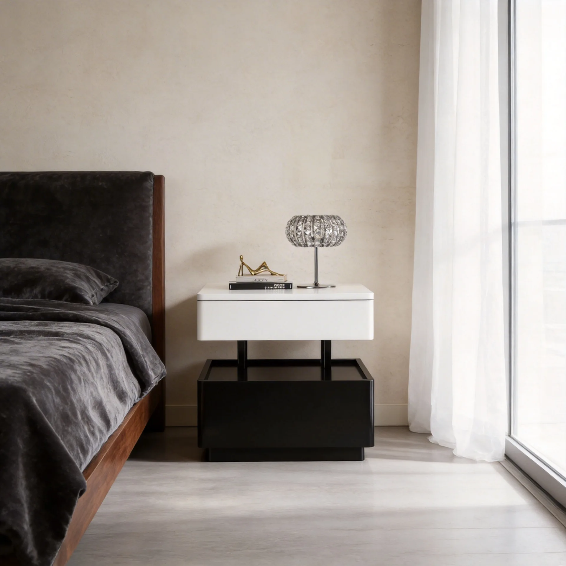Italian minimalist solid wood bedside table, high-end suspension creative design bedside table
