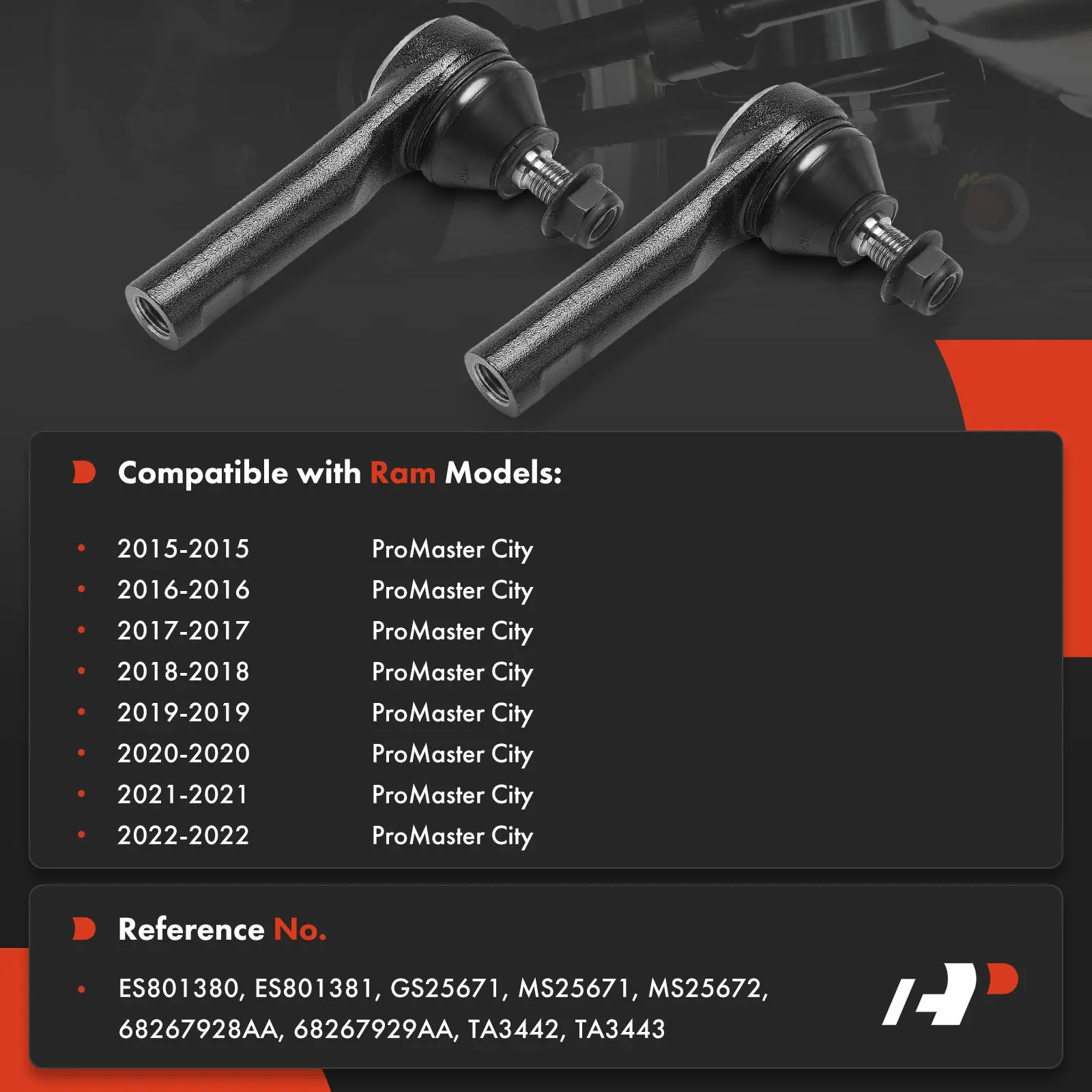 A-Premium 2x Front Left & Right Outer Tie Rod End for Ram ProMaster City 2015 2016 2017 2018 2019 2020 2021 2022