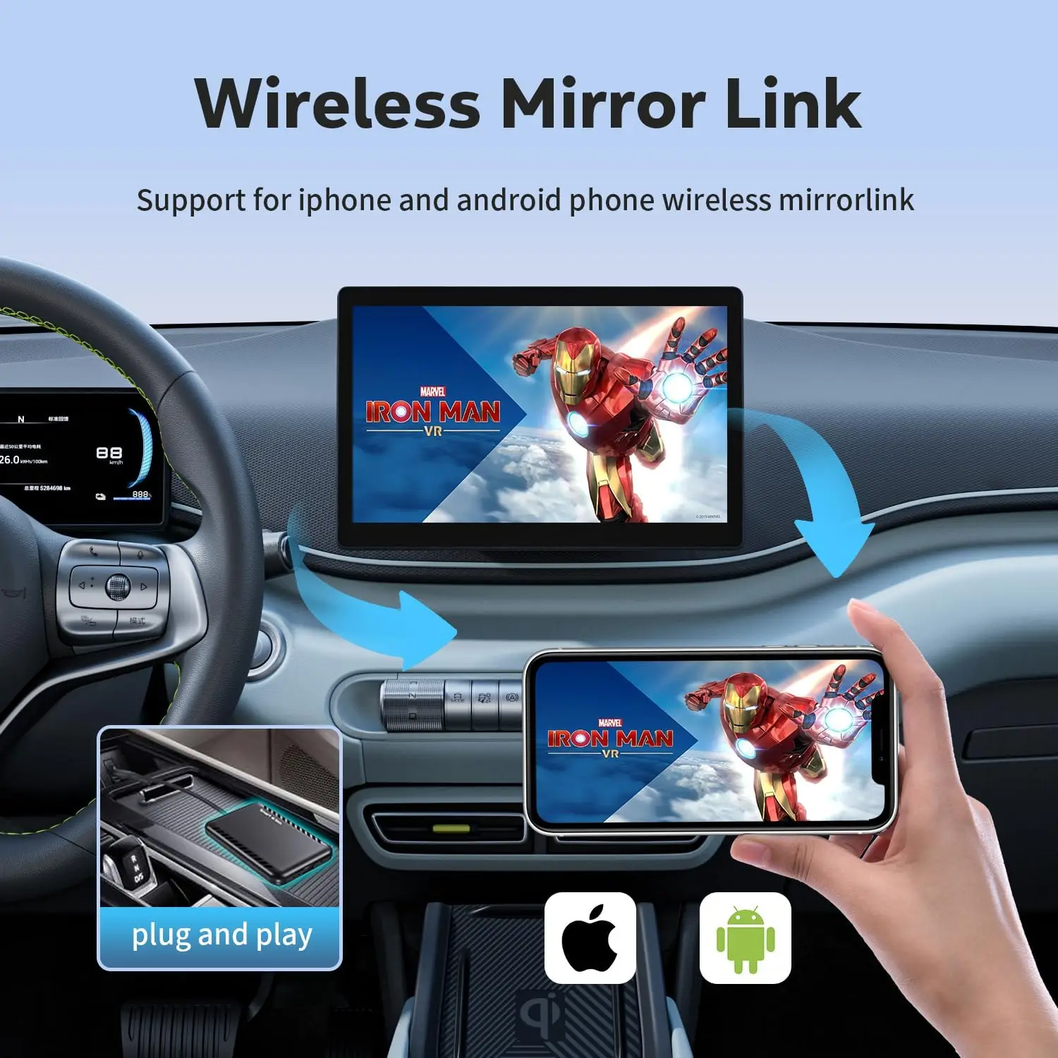 Adaptor mobil tanpa kabel 4 in 1, kotak Ai Carplay & adaptor nirkabel Android Upgrade 2024, kotak Ai untuk mobil Carplay berkabel OEM