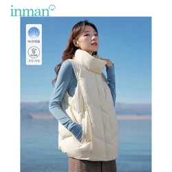 INMAN Women Down Vest 2023 Winter Sleeveless Stand Collar Loose Thick Coat Texture Fabric Fashion Versatile Three Colors Tops