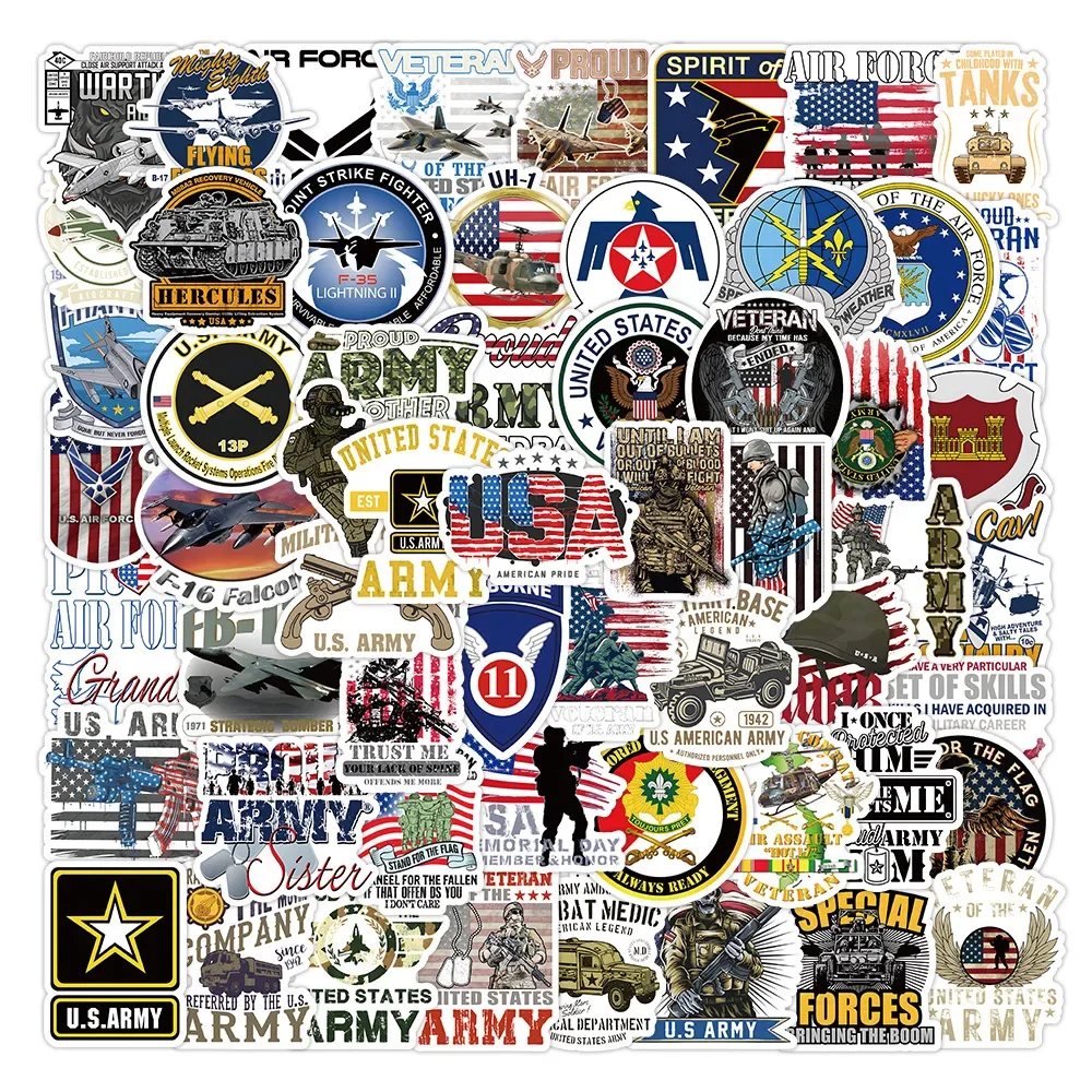 100pcs New Military Theme Air Force and Army Personality Graffiti Refrigerator Computer Car Trunk Water Cup Waterproof Sticker