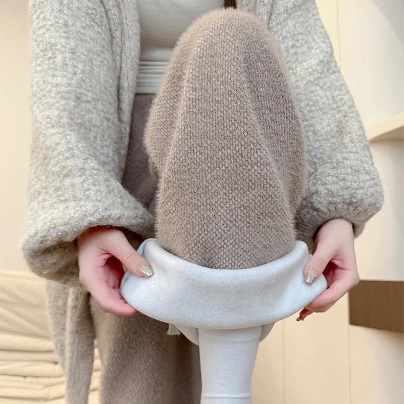 Drawstring High Waist Plush Pants For Women Winter Fleece Straight Wide Leg Casual Pants Woman Loose Thicken Warm Trousers Mujer