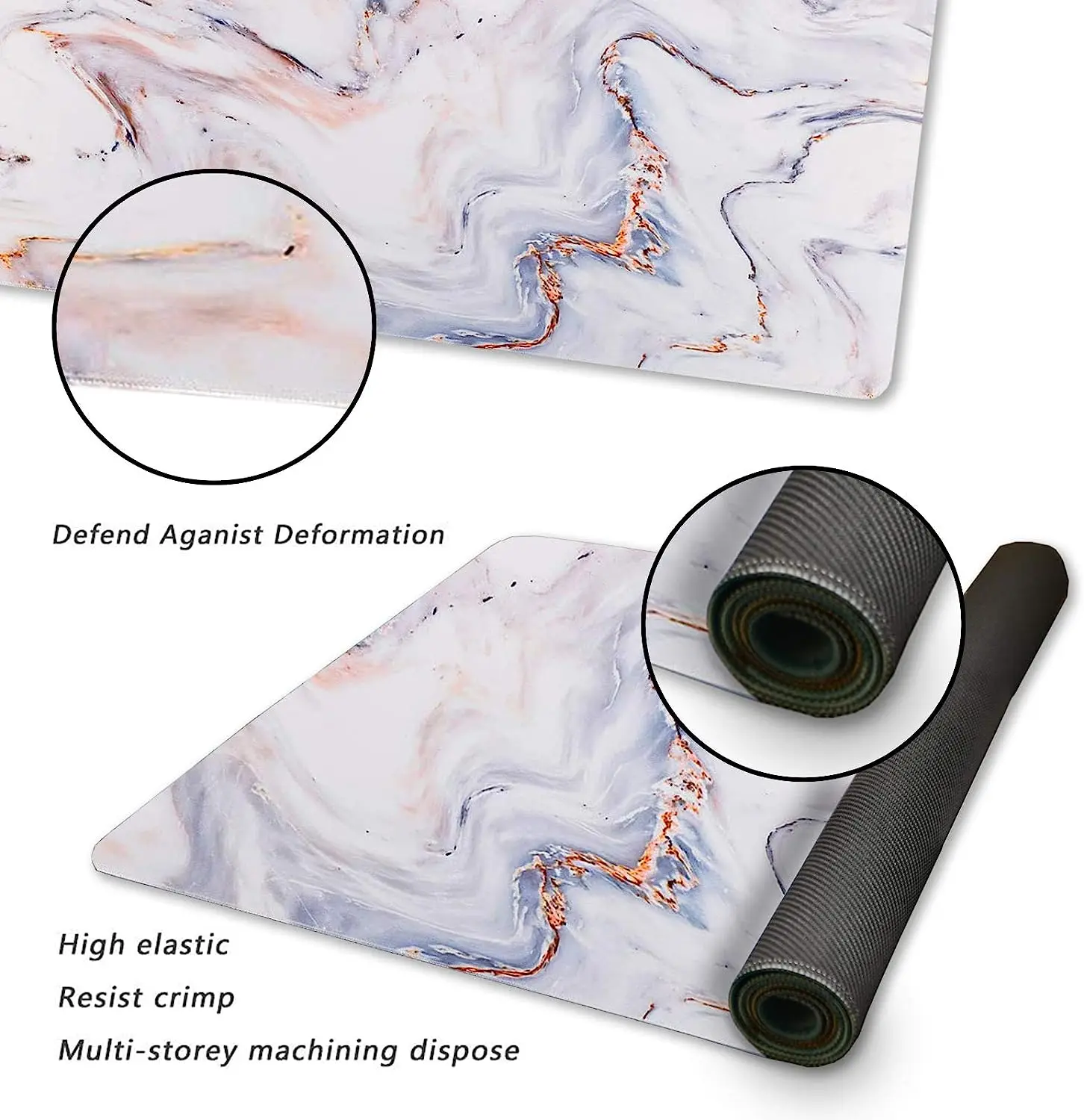 Extended Gaming Mouse Pad XXL ArtSo Large Desk Writing Pad Non Slip Rubber Base Stitched Edges 35.1 x 15.7  White Gold Marble