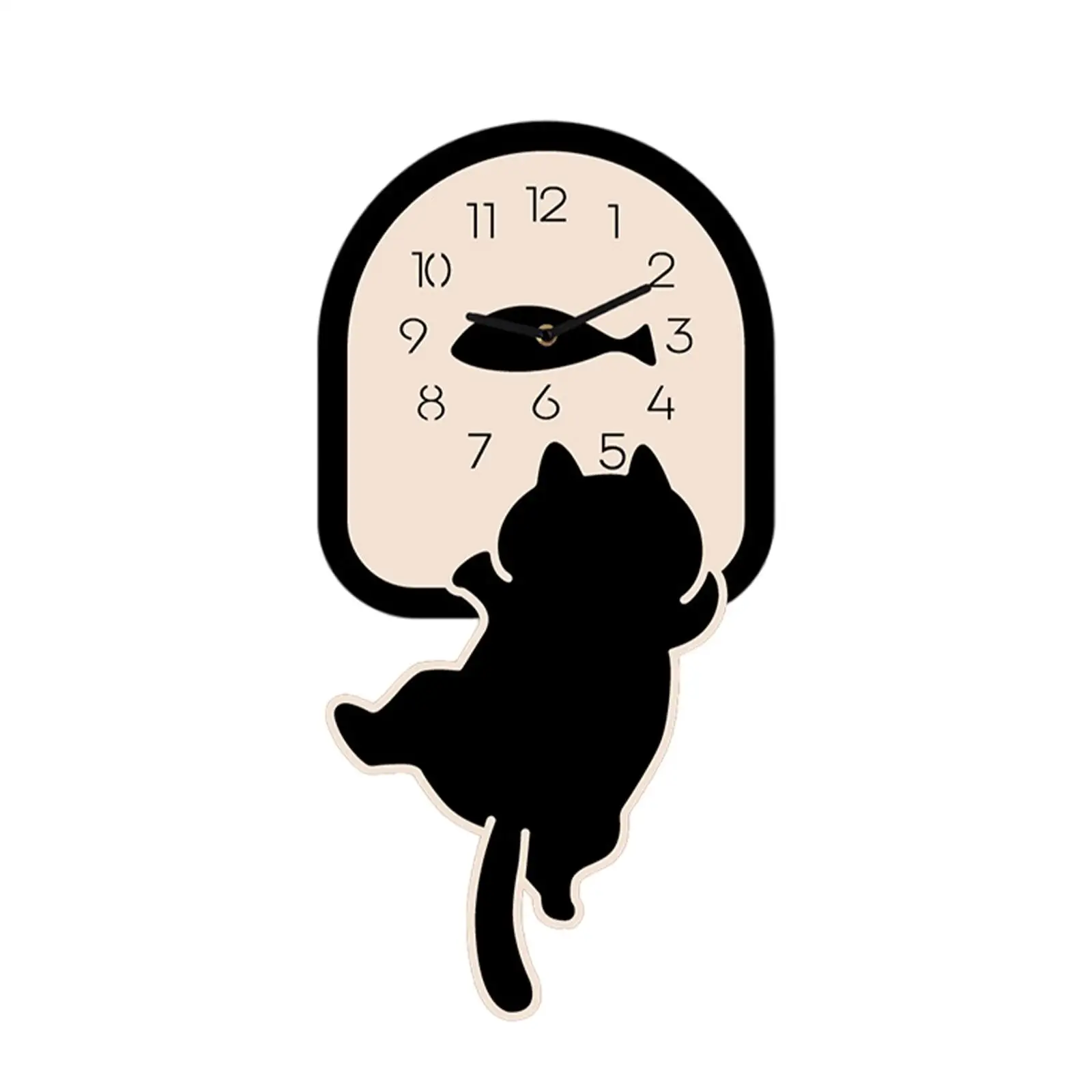lent Hanging Clock Modern Analog Clock Black Arabic Numbers Cat Wall Clock 30cmx15cm