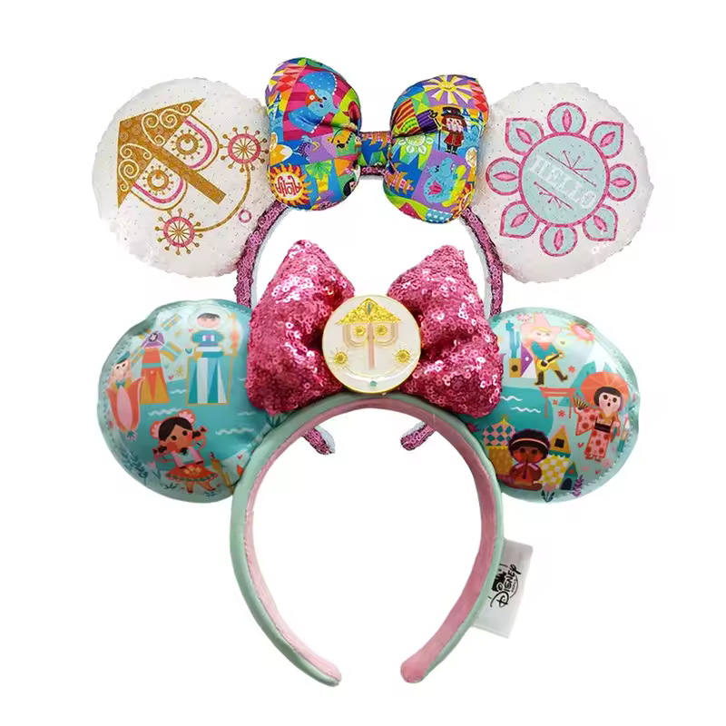 2026 Mickey Mouse Ears Headband 2025 Cinderella Rapunzel Princess Bow Minnie Ear Headwear for Adult Kids Holiday Hairband - Image 25