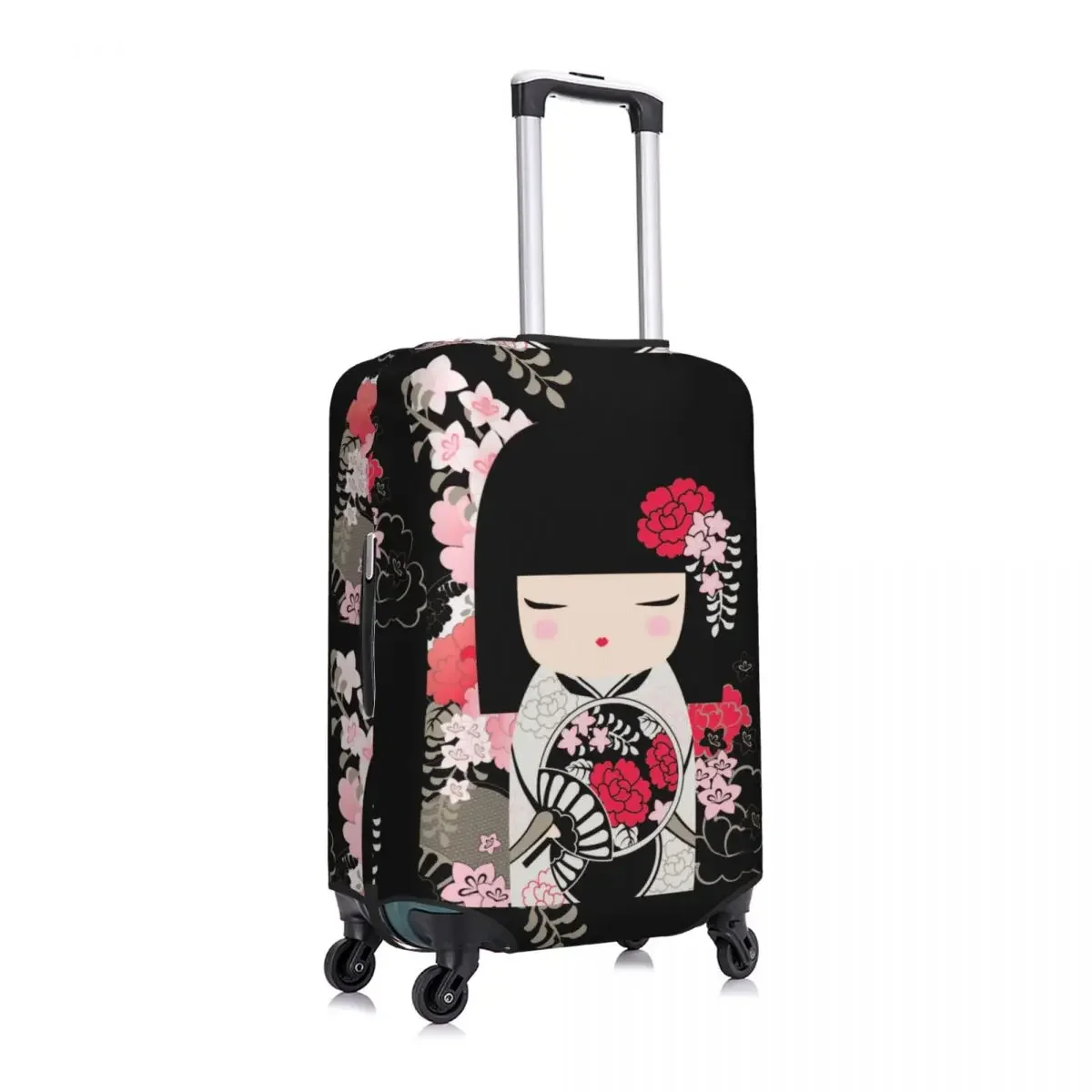 Fashion Kokeshi Doll Cherry Blossoms Luggage Cover Protector Washable Japanese Kimono Geisha Girl Travel Suitcase Covers