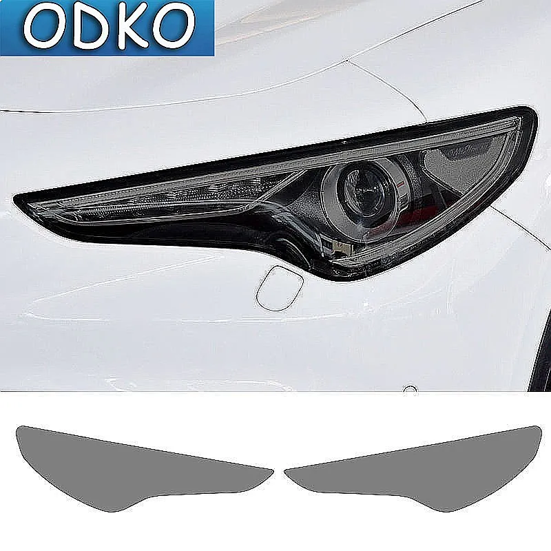 Car Headlight Protective Film Front Light Transparent Smoked Black TPU Sticker For Alfa Romeo Stelvio 949 2017-On 2020 2021 2022
