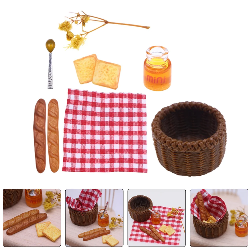 House Miniature Bread Kit Kids Pretend Toy Basket Ornament Home Decor Photo Prop