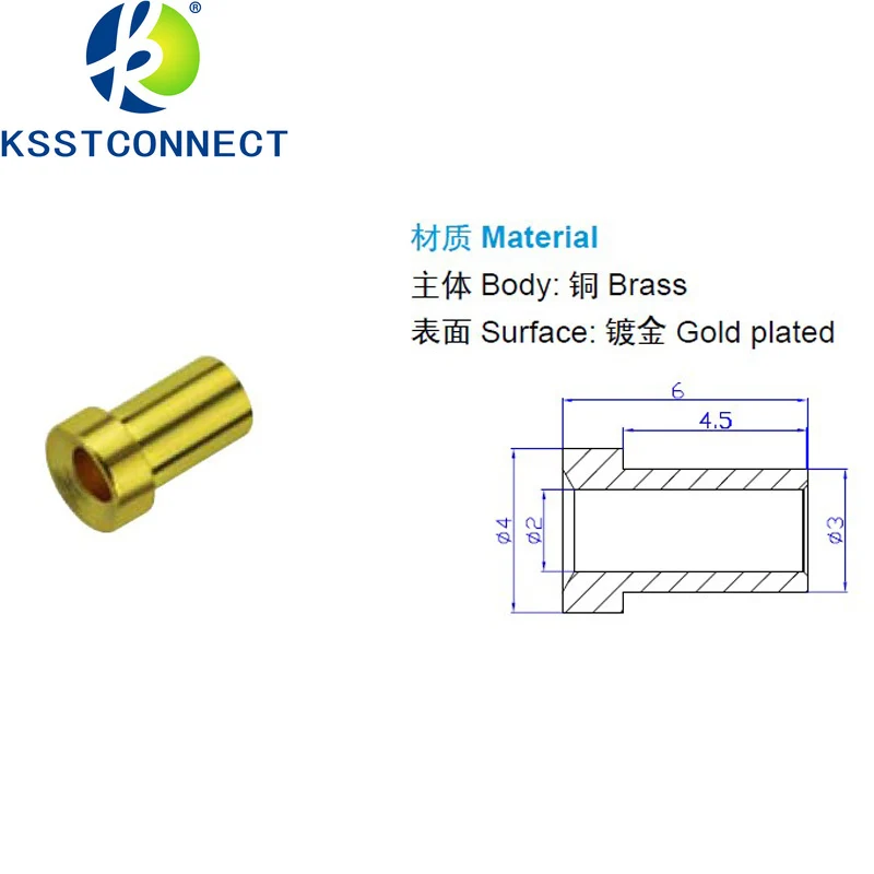 Gold Plated Brass Uninsulated 2mm PCB Jack Rigid Socket for PCB Mount solder type 2mm press-in machined brass socket