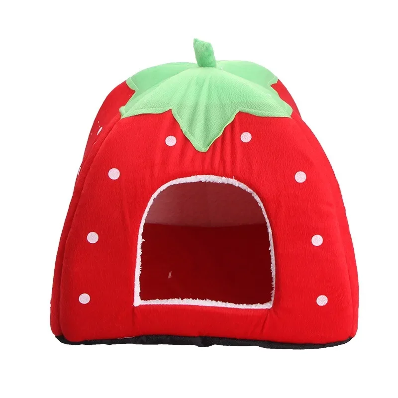 Cute Strawberry Pet Dog Cat House Foldable Warm Soft Winter Dog Bed Sofa Cave Puppy Dog House Kennel Nest For Small Dogs Cats