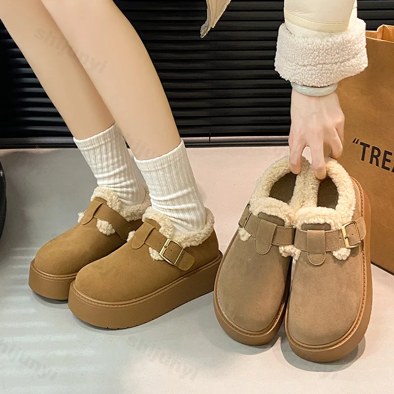 2025 New Luxury Winter Women's Cotton Shoes Plush Fashion Retro Casual Shoes Women Flat Sole Slippers Platform Women Ankle Boots