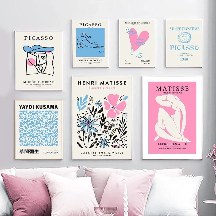 

Pink Blue Matisse Picasso Flower Market William Morris Vintage Posters Canvas Painting Wall Art Print Picture Living Room Decor