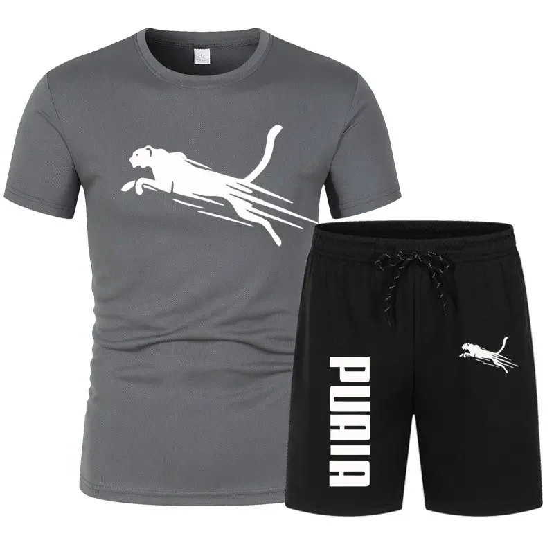 Conjunto de camiseta estampada de manga curta masculina, shorts de secagem rápida, conjunto esportivo respirável, conjunto de jogging, moda verão, novo, 2024