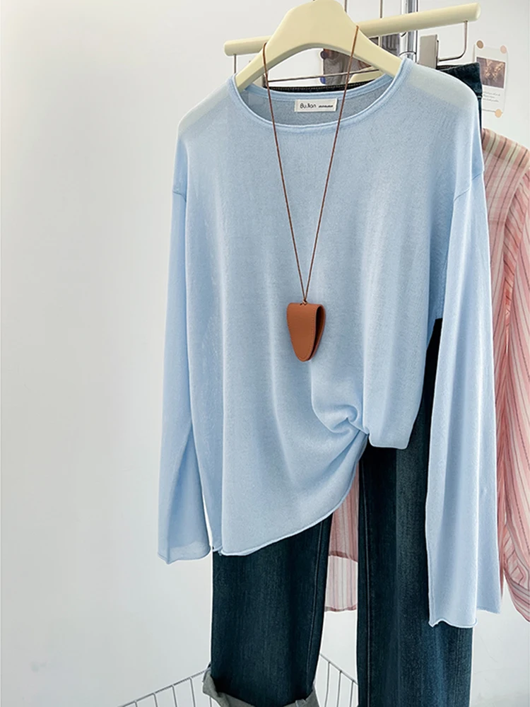 

Knitted T-shirts Women Spring Autumn New Casual O-Neck Long Sleeve Top Tees Female Solid Color Knitwear Tops