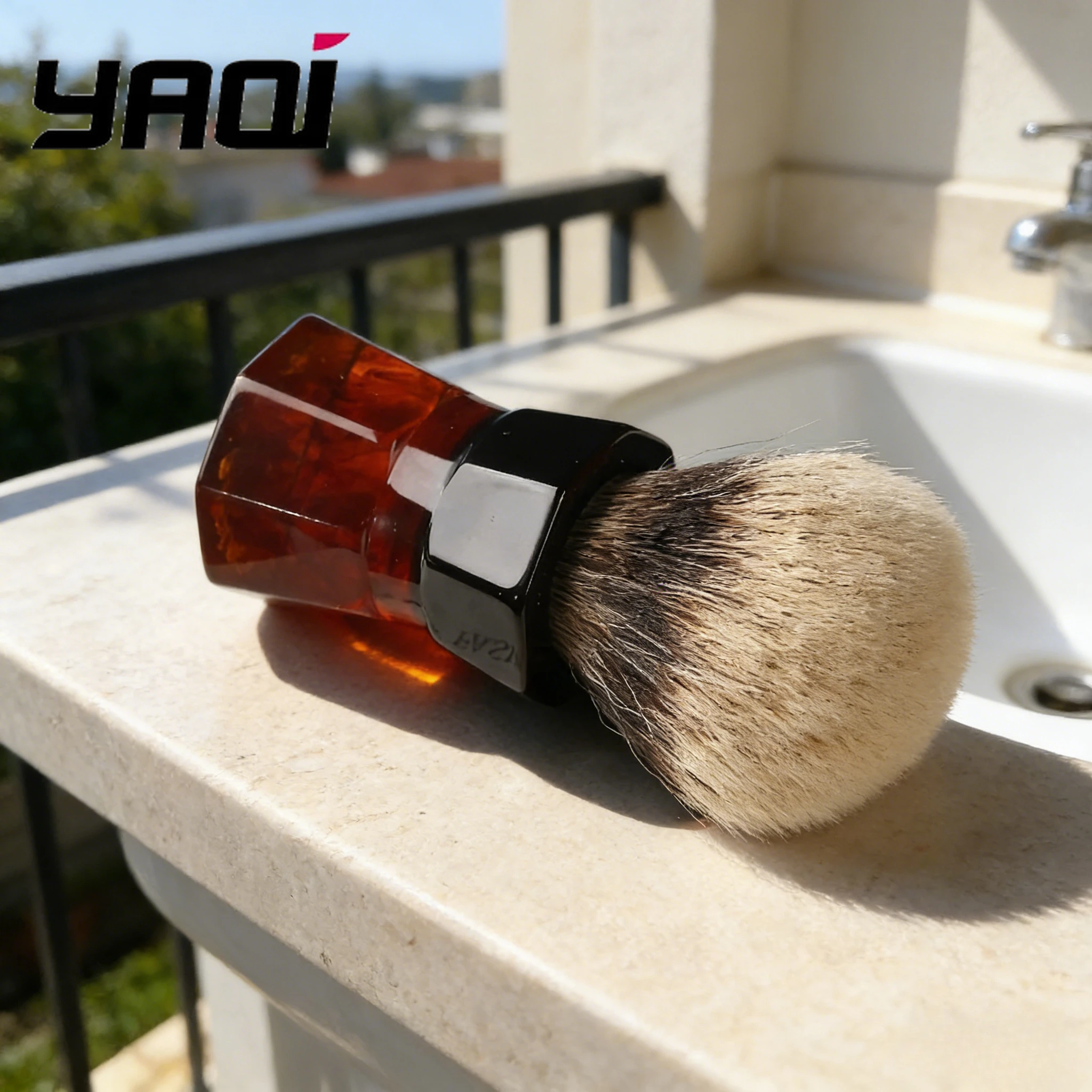 2026-yaqi-men's-beard-shaving-brush-26mm-moka-express-two-band-badger-hair-smooth-facial-grooming-tool