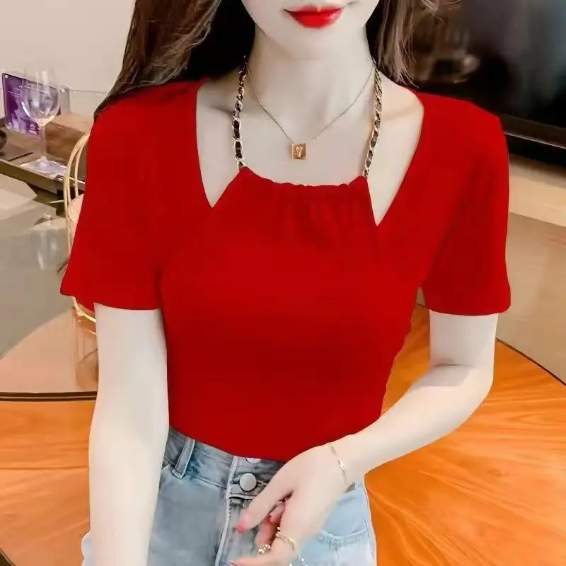 Top Female Slim Sexy Summer Outfit Short Sleeve Coquette Clothes Women\'s T-shirt Plain Cheap Korean Reviews Many Popular Yk2 Emo