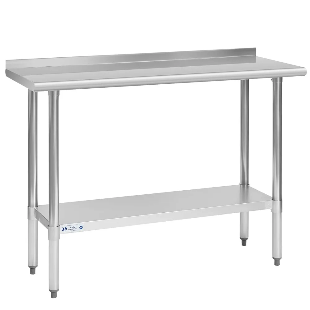 Hally Stainless Steel Table for Prep & Work 18 x 48 Inches, NSF Commercial Heavy Duty Table with Undershelf