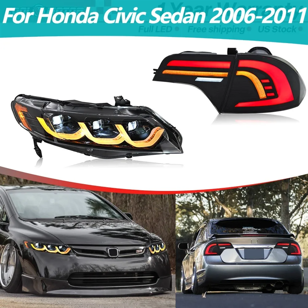 

LED Headlights Assembly & Tail Lights Assembly For Honda Civic Sedan 2006-2011 Rear Head Lamps 6x