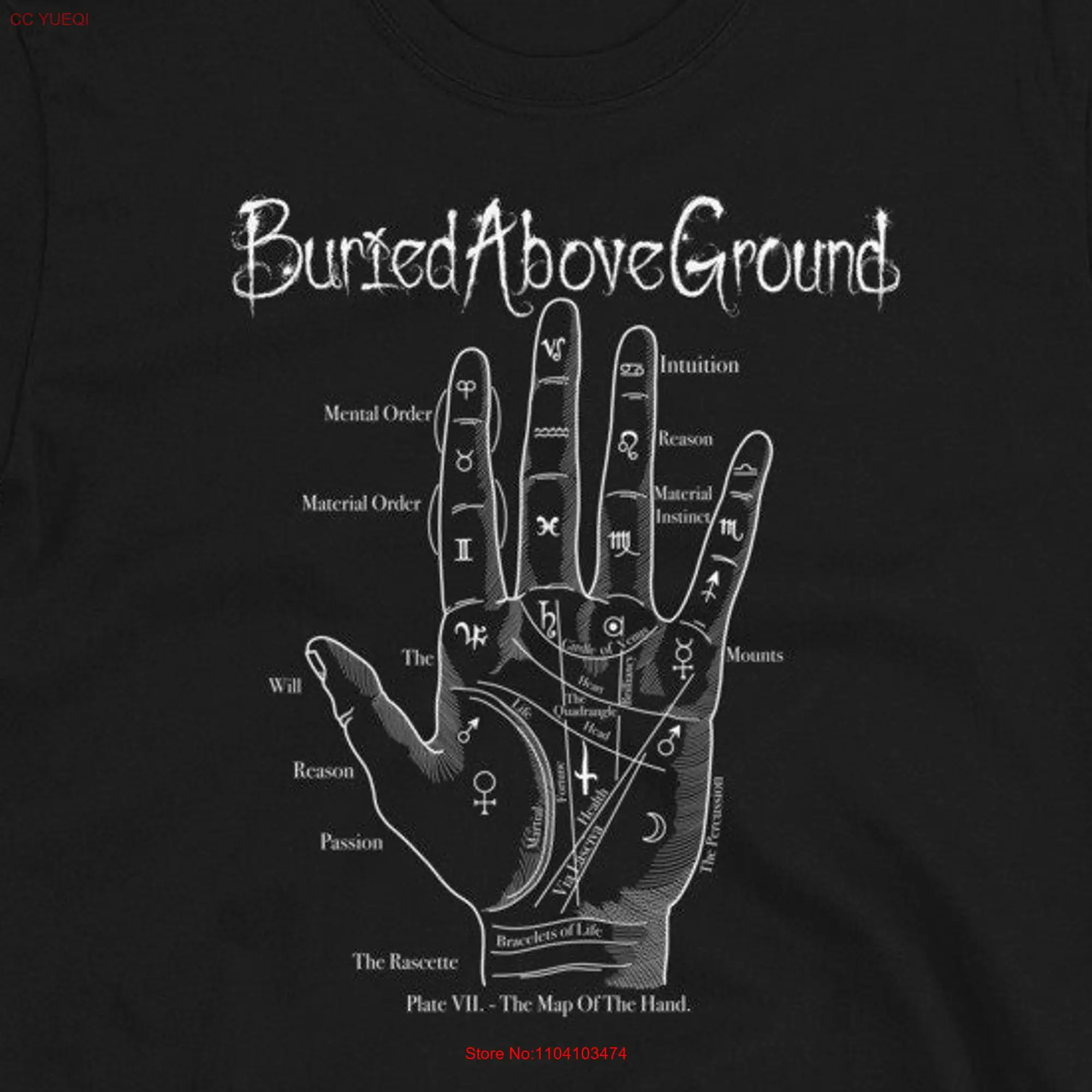 Palm Reading T Shirt Palmistry Art OcculT Hand Dark Fortune Teller WitchcrafT long or short sleeves