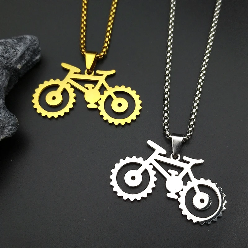 Trendy Fahrrad Anhänger Halskette Für Frauen Männer Edelstahl Gold Silber Farbe Männlichen Hiphop Geometrische Fahrrad Radfahren Kette Schmuck – Detail 6