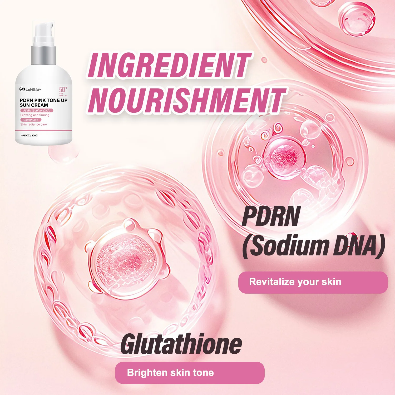 PDRN Pink Tone Up Sun Cream – SPF 50+ PA++++, Glowing & Firming with Sodium DNA & Glutathione,Brighten and protect your skin.