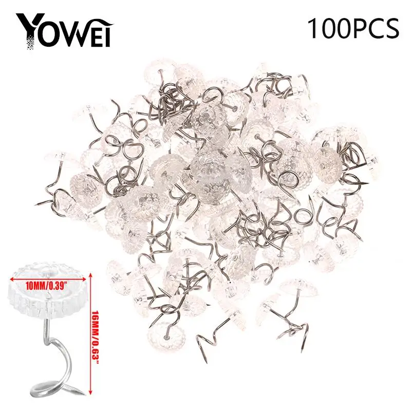 100pcs Fixed Fastener Loose Drapery Pins Clear Heads Twist Pins For Upholstery Blankets Chair Sofa Decorate Repaired