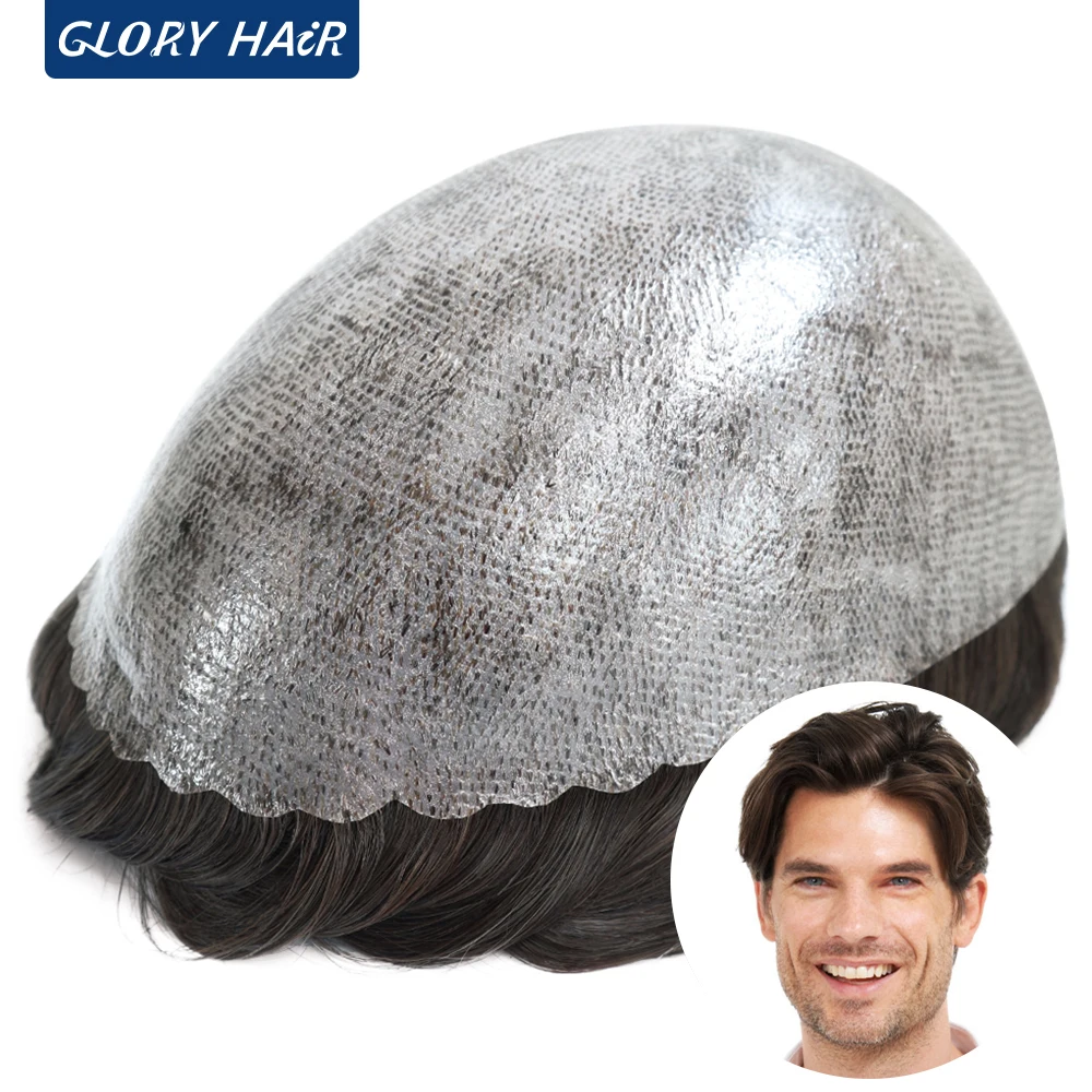 Gloryhair 0.12-0.14mm Injected Toupee for Man Natural Realistic Hair Prosthesis Capillary Hair Piece Wig For Hair Loss Man