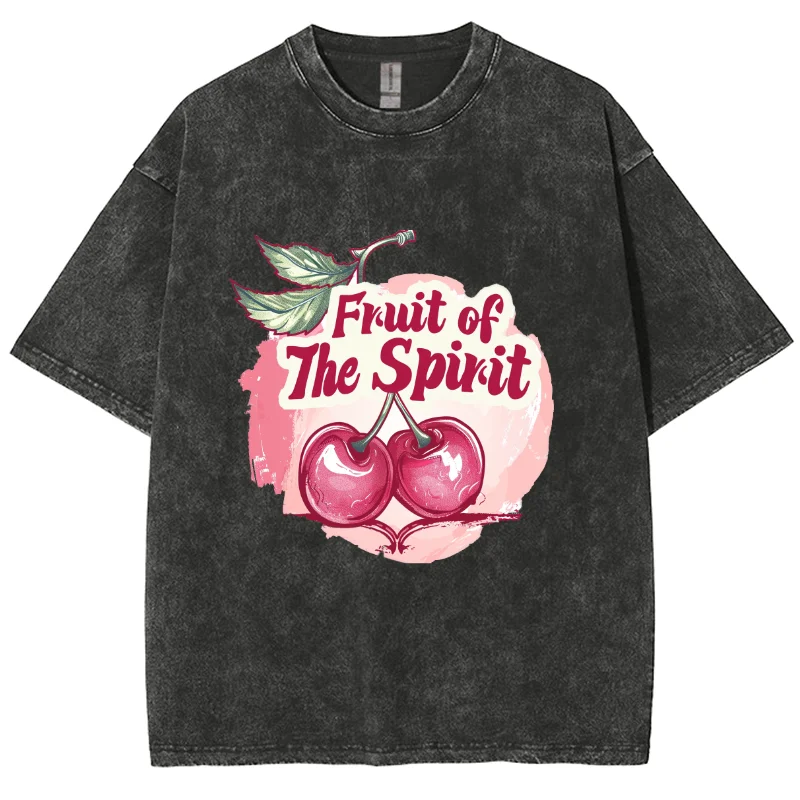 

Fruit Of The Spirit Y2k Washed Short Sleeve T-Shirt, Creative Printed Unisex Vintage Streetwear New Fashion Casual Tee Plus-Size