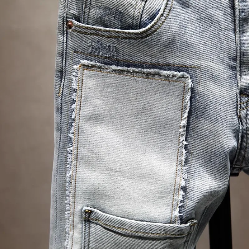 Street Designer Fashion Men Jeans Retro Gray Blue Stretch Slim Fit Painted Ripped Jeans Men Hip Hop Vintage Denim Pants Hombre