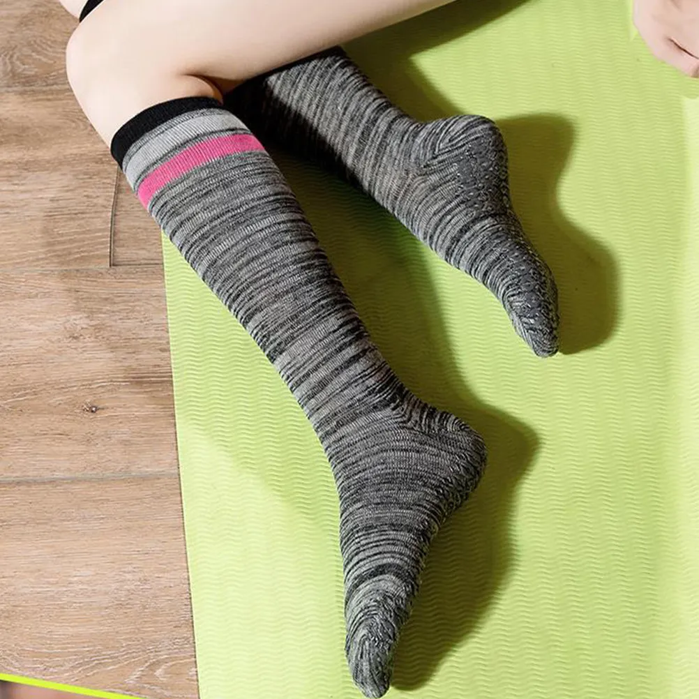 2Pairs Non Slip Yoga Socks Breathable Pilates Grip Socks High Elastic Calf Stocking for Women Training Outdoor Sports