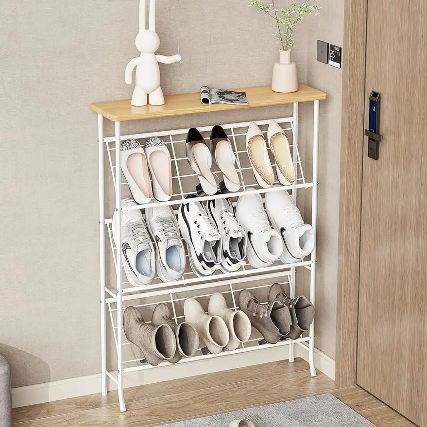 

Shoe Rack Storage Narrow 4 tier Metal Storage Shelf Free Standing Shoe Racks Space Saving Rack Organizer